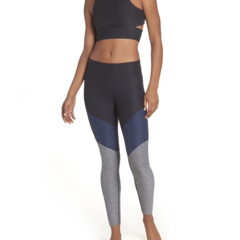 Outdoor Voices Black Blue Gray Colorblock Mid Rise Leggings S